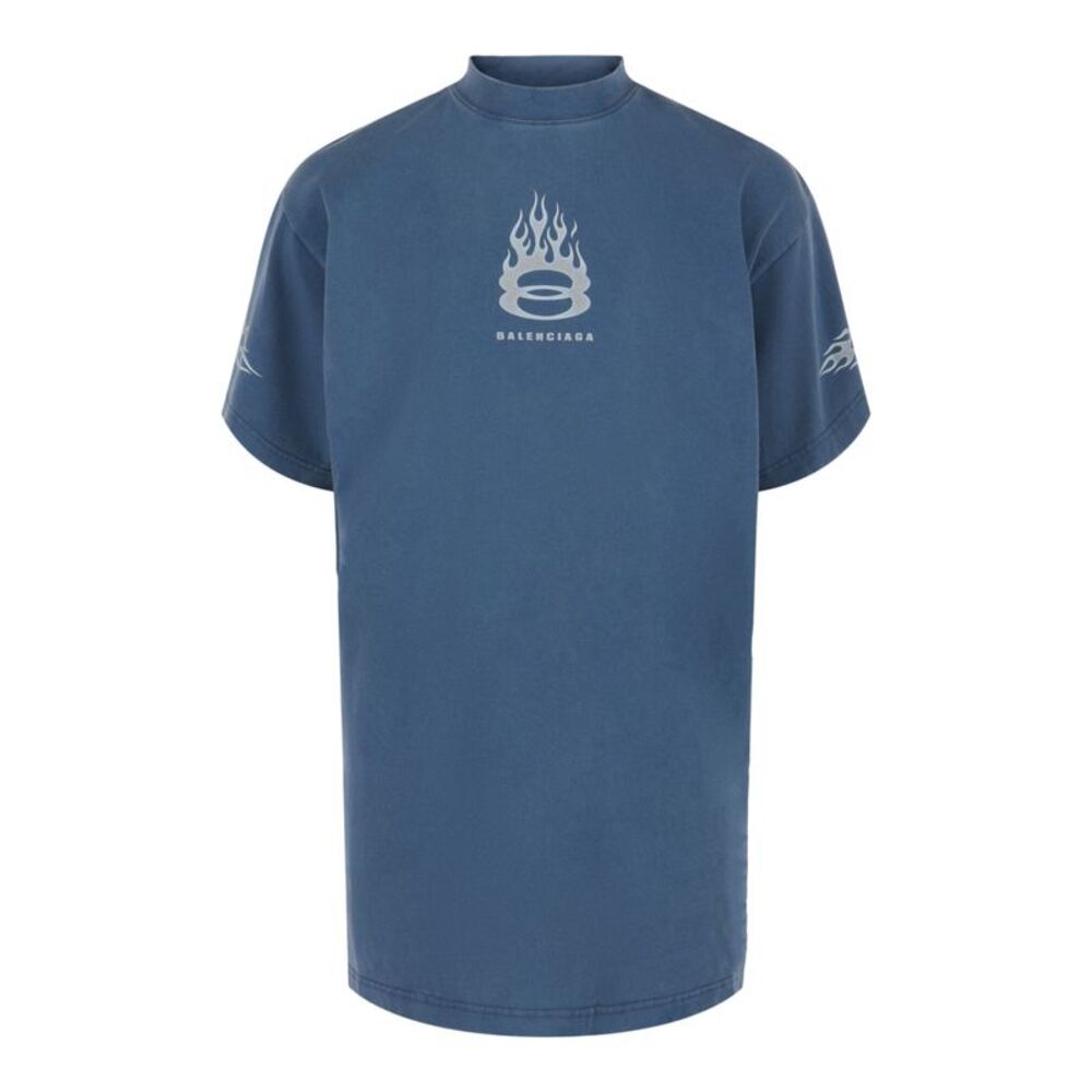 Balenciaga Burning Unity Oversized T-Shirt Blue Mens